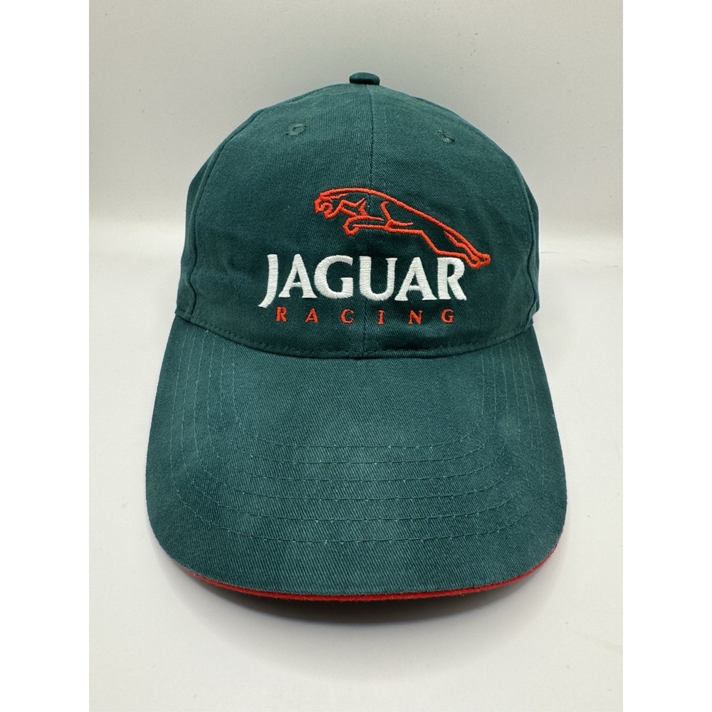 Vintage Jaguar Racing Hat Green Red Strapback Embroidered Motorsports Cap